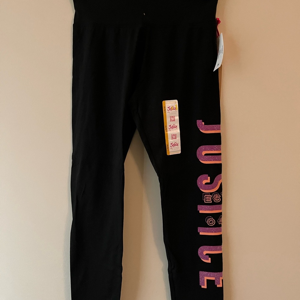 Justice Black Leggings with Pink Logo